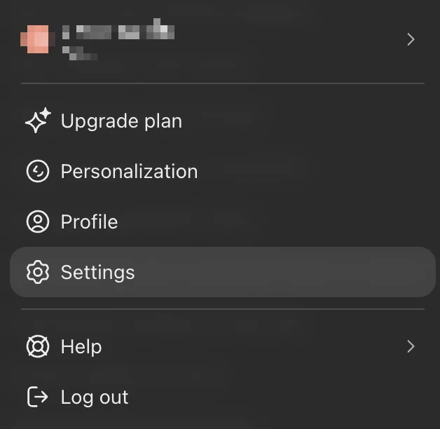 ChatGPT profile menu with Settings