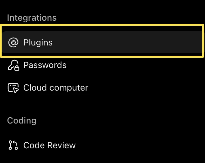 ChatGPT settings: Integrations, Plugins