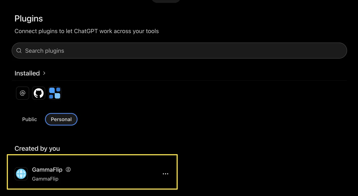 ChatGPT Plugins: GammaFlip under Created by you